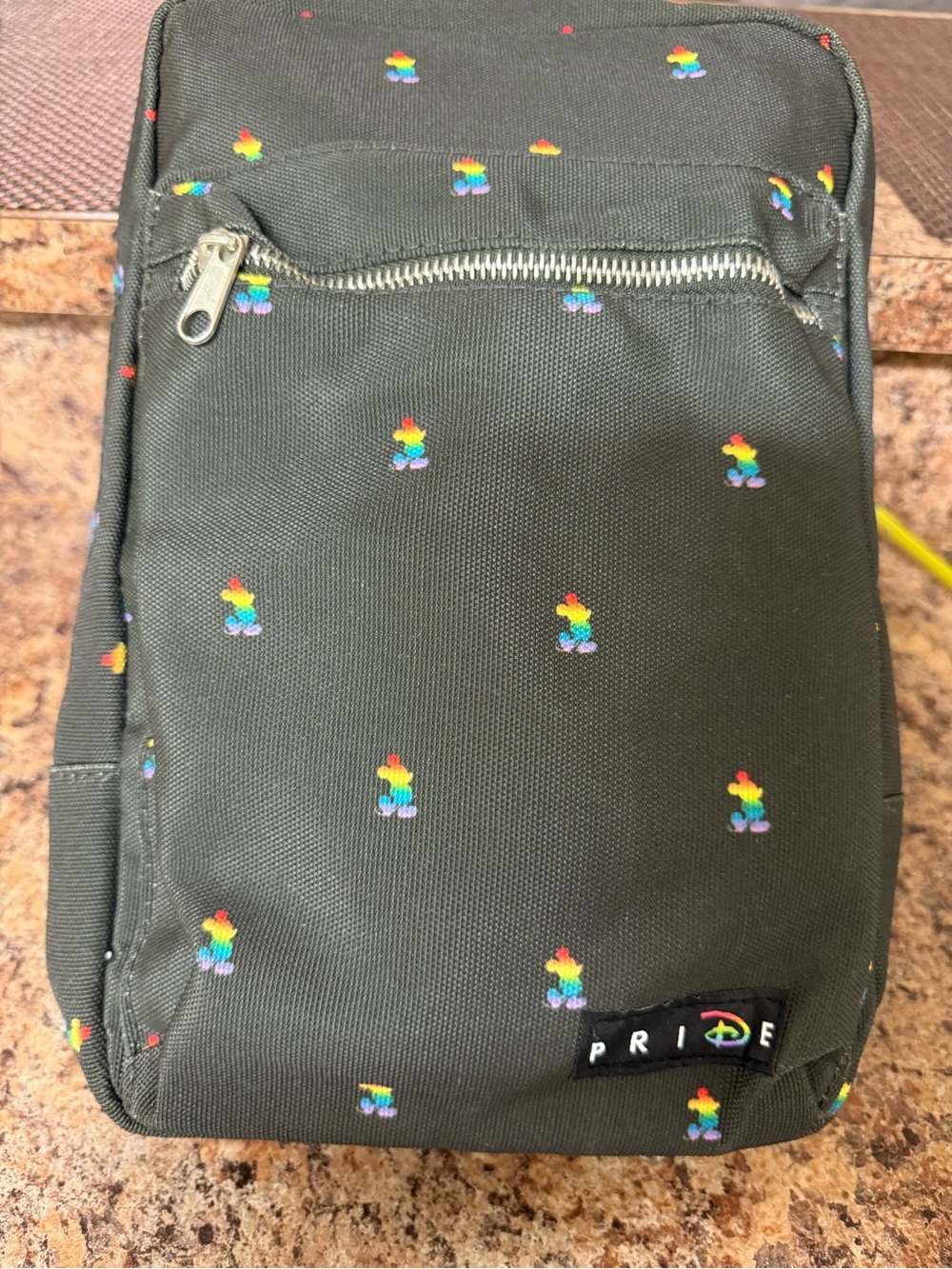 Disney Pride Crossbody Bag in olive green with Rainbow Embroidery
